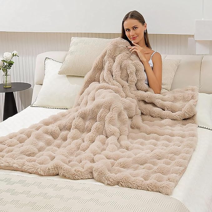 UKELER Faux Fur Throw Blanket Plush Thick Fleece Blanket Fluffy Cozy Soft Warm Blankets Throws for Bed, Couch, Sofa, Office, Camping 50''x60'' Camel-Ruum Studio Home