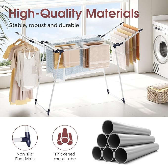 APEXCHASER Clothes Drying Rack Foldable, Large Drying Rack Clothing, Winged Laundry Rack Folding Indoor Outdoor, Metal Clothes Airer for Bedding Towel Sweater Heavy Duty, 68.9" X 22" X 39.3", White-Ruum Studio Home