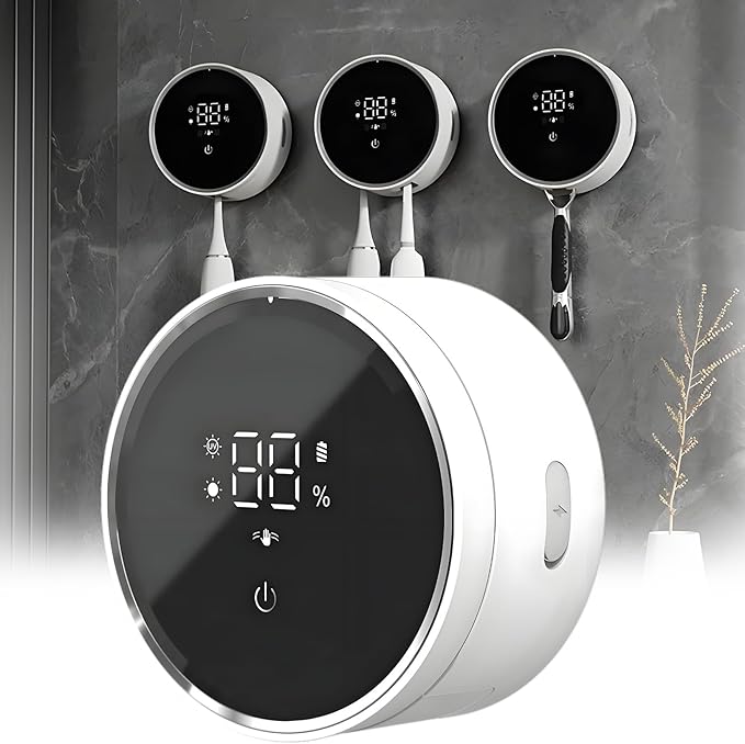 Toothbrush Holders Cleaner & Dryer for Bathroom - Mirror Wall Mounted [Rechargeable, Auto Sensor Open/Close Lid, LED Smart Screen] Adhesive Electric Tooth Brush Razor Holder with Cover for Home Travel-Ruum Studio Home