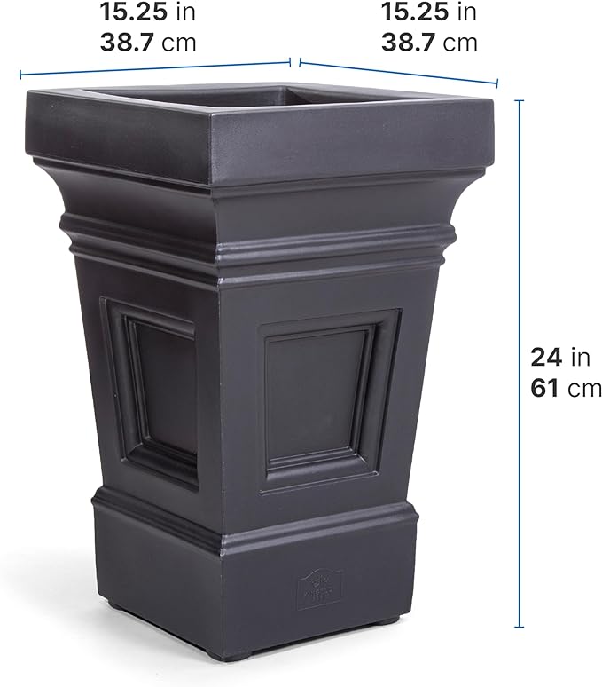 Step2 Atherton Square Planter, Large Planters for Outdoor Plants, Gardening and Flower Pot for Patio or Porch, Efficient Drainage, Durable Plastic, Onyx Black-Ruum Studio Home