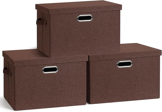 Large 17" 36 Quart Collapsible Stackable Storage Bins with Lids, 3 Packs Dark red Foldable Fabric Closet Storage Boxes with Lids, Heavy-duty Linen Cube Baskets(17x12x11)-Ruum Studio Home