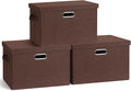 Large 17" 36 Quart Collapsible Stackable Storage Bins with Lids, 3 Packs Dark red Foldable Fabric Closet Storage Boxes with Lids, Heavy-duty Linen Cube Baskets(17x12x11)-Ruum Studio Home