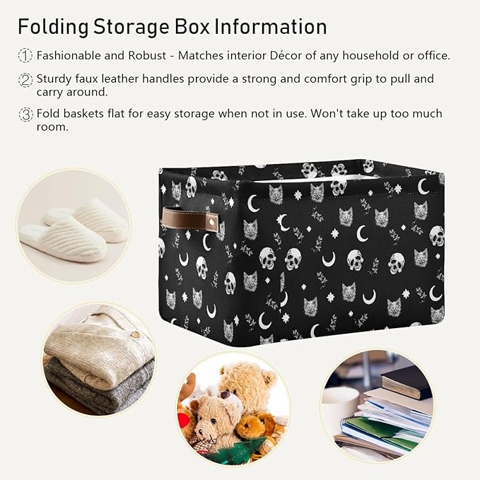 Gothic Pattern Storage Bins Collapsible Shelf Basket Cube with Handle for Nursery Bedroom Bathroom-Ruum Studio Home