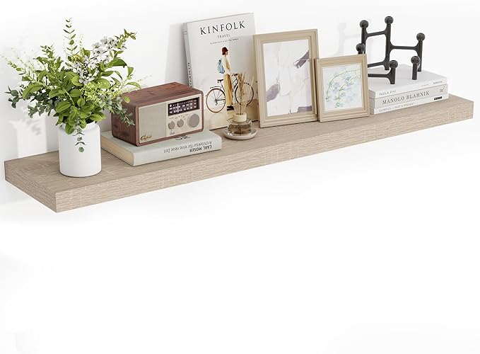 48 Inch Floating Shelves, 3D Textured Wood Grain, 48"x9.25"x1.5" Inch Deep Floating Shelves for Wall, Wooden Shelves for Bathroom, Bedroom, Living Room, Vintage White Oak-Ruum Studio Home