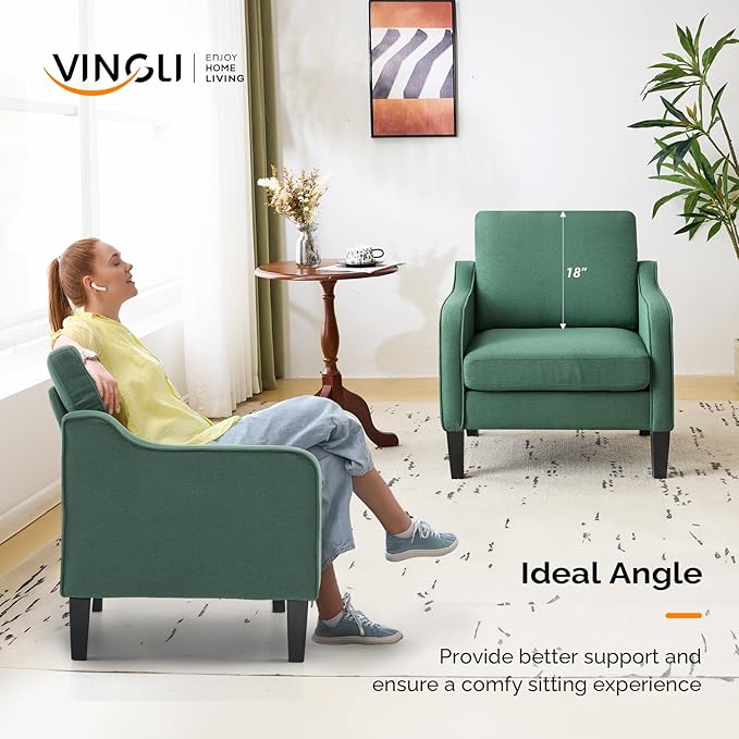 VINGLI Mid-Century Modern Accent Chairs Set of 2 Living Room Chairs Dark Green Reading Chairs for Bedroom Scooped Arm Chairs Upholstered Comfy Chairs for Apartment, Waiting Room-Ruum Studio Home