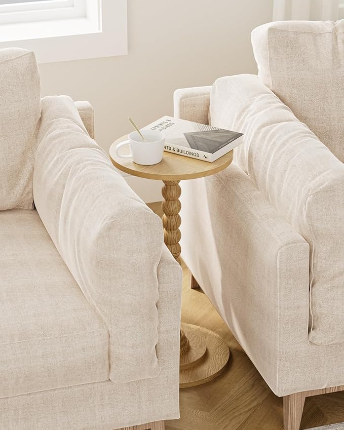 Masupu Round Side Table, Small End Table for Small Spaces, Pedestal Drink Table with Solid Wood Leg for Living Room, Bedroom, Corners(Natural)-Ruum Studio Home