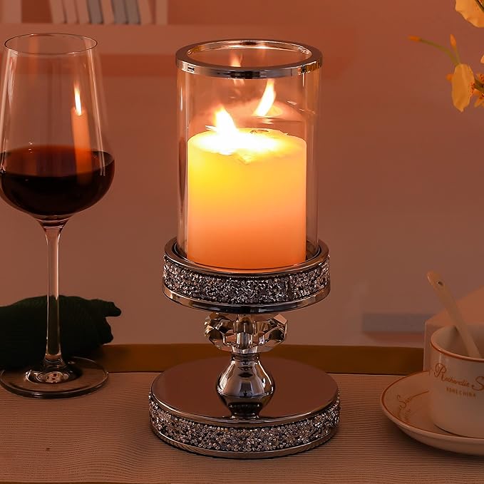 Candle Holder for Pillar Candle, Pillar Candle Holders for Wedding, Coffee Dining Table, Christmas, Table Centerpieces, Home Décor ZXC048D (1 Crystal Ball)-Ruum Studio Home