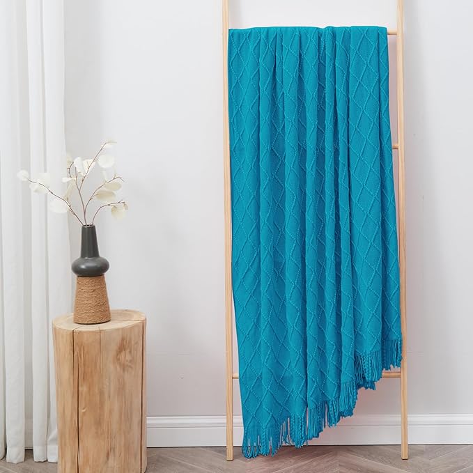 inhand Teal Throw Blanket for Couch and Bed, Soft Living Room Home Decor Knitted Twin Size Blanket, Outdoor Lightweight Breathable Summer Blanket, Farmhouse Warm Woven Decorative, 60"x80"-Ruum Studio Home