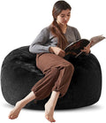 Bean Bag Chair 3Ft, Memory Foam Filled, Large Beanbag Chairs for Adults and Teens, Soft Sofa with Removable Flannel Cover, Round Couch for Living Room Bedroom College Dorm (Black, 3FT-36×36"×24")-Ruum Studio Home