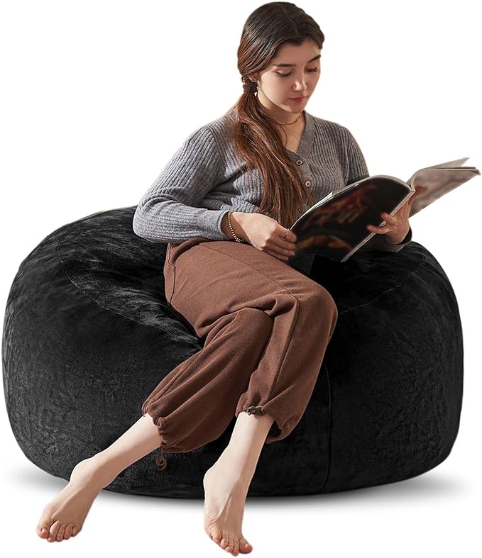 Bean Bag Chair 3Ft, Memory Foam Filled, Large Beanbag Chairs for Adults and Teens, Soft Sofa with Removable Flannel Cover, Round Couch for Living Room Bedroom College Dorm (Black, 3FT-36×36"×24")-Ruum Studio Home