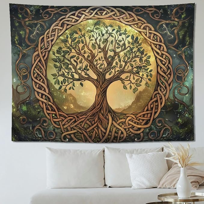 keowhsf Tree of Life Tapestry – Fantasy Forest Nature Landscape Wall Art with Mystic Green Aesthetic, Large Wall Hanging for Bedroom, Living Room, Home Decor-Ruum Studio Home