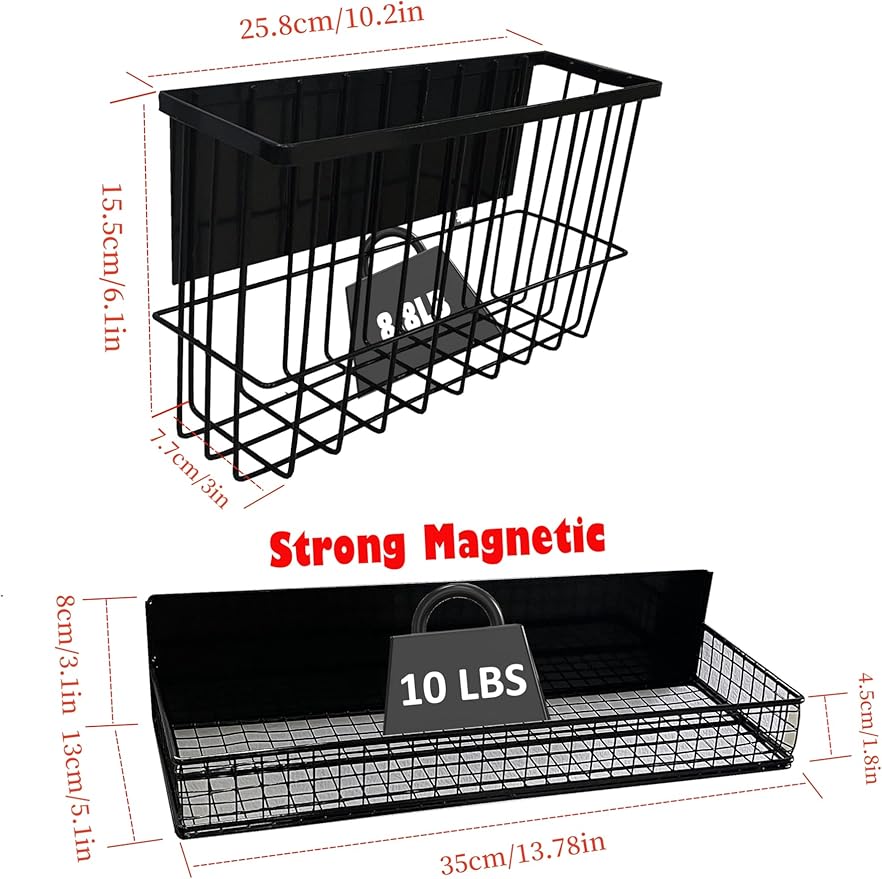 Bruda 2 Pack Magnetic Storage Rack for Spice, Magnetic Organization Shelf for Refrigerator, Fridge, Washing Machine, Oven, Coffee Maker, Metal Peg Board, Stacked Washer and Dryer 010-Ruum Studio Home