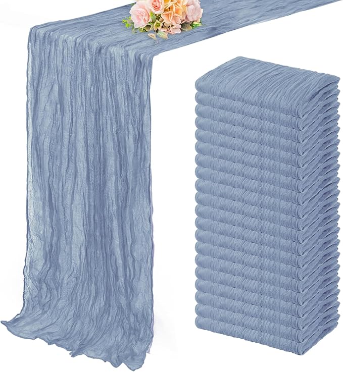 20 Pack Dusty Blue 10FT Cheesecloth Table Runner Rustic Gauze Fabric Cheese Cloth Table Runner for Wedding Bridal Baby Shower Table Decor 20 x 120 Inch Long Boho Sheer Birthday Party Table Decorations-Ruum Studio Home