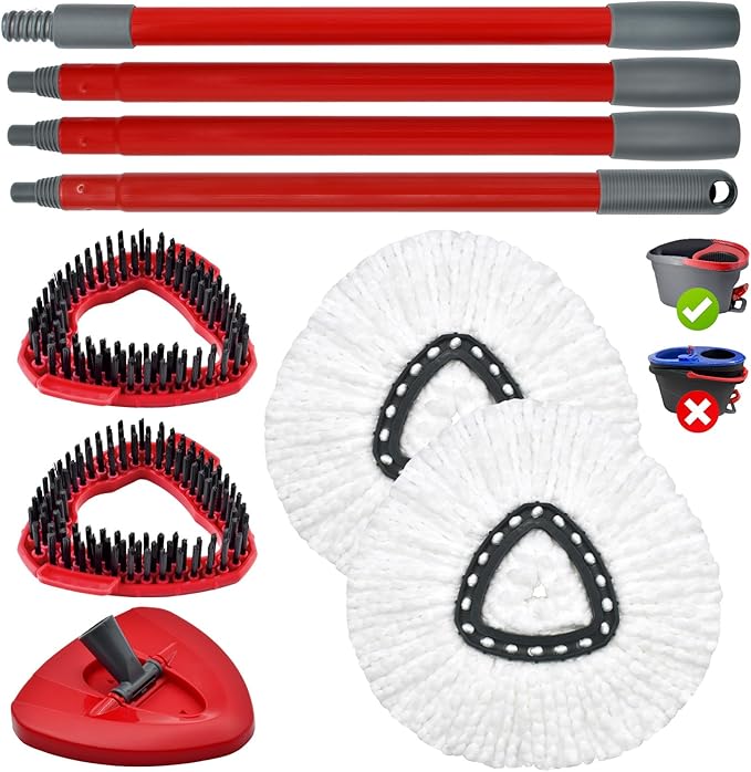 Spin Mop Head Replacement,Iron Spin Handle,Brush and Base Compatible with O Cedar EasyWring 1 Tank System,Microfiber Mop Refills and 30-58" Handle Combo Set to Floor Cleaning(White,1 Tank)-Ruum Studio Home