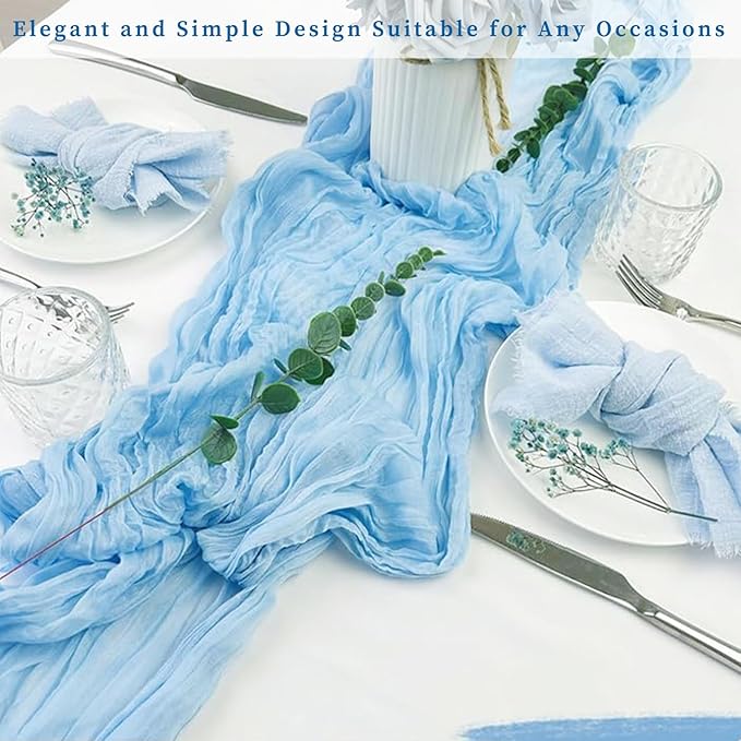 12 Pack Baby Blue Cheesecloth Table Runner 20 x 120 Inch Long Rustic Gauze Cheese Cloth Table Runner for Wedding 10FT Bridal Baby Shower Table Decorations Boho Fabric Sheer Birthday Party Table Decor-Ruum Studio Home