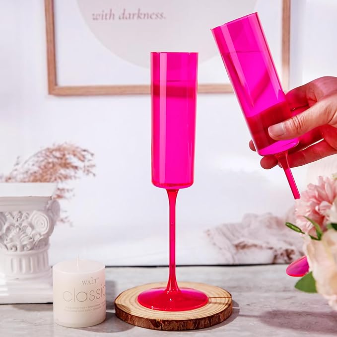 Ciaell 24 Pack Plastic Champagne Flutes - Hot Pink 6 Oz Disposable Champagne Glasses - Square Plastic Toasting Glasses for Party Birthday Anniversary Wedding-Ruum Studio Home