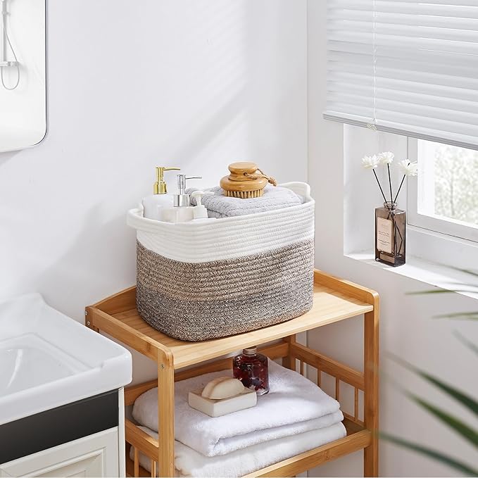 OIAHOMY Storage Basket, Woven Baskets for Storage, Cotton Rope Basket for toys,Towel Baskets for Bathroom - Pack of 3, Gradient Dark Brown-Ruum Studio Home