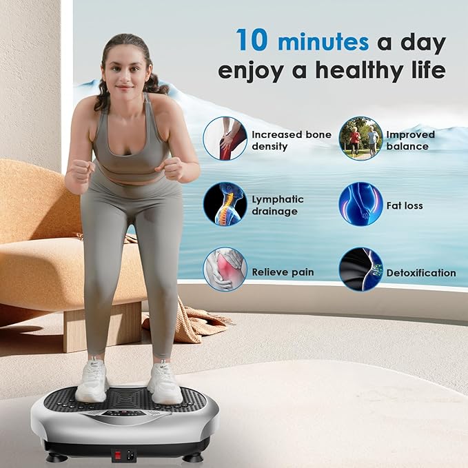 Vibration Plate Exercise Machine - Whole Body Workout Vibration Platform Lymphatic Drainage Machine for Weight Loss Home Fitness with Resistance Bands Remote-Ruum Studio Home