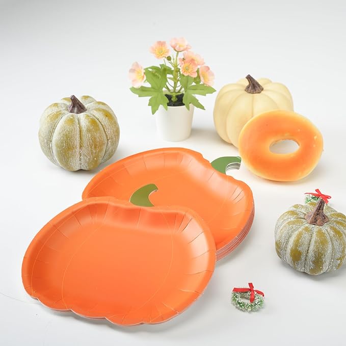 Cheerland Pumpkin Party Plates Fall Paper Plates Disposable Dessert Shaped Tableware for Halloween Birthday Baby Shower Halloween Classroom Autumn Harvest Thanksgiving Party Favor Decorations 24pcs-Ruum Studio Home