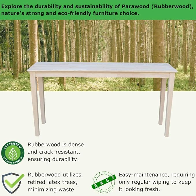 IC International Concepts Extended Length Shaker Console Table, 60" W x 16" D x 30" H Real/Solid Parawood, Kitchen/Dining, 50 Lbs. Wt. Capacity, DIY, Paint/Stain In Any Color, Unfinished-Ruum Studio Home
