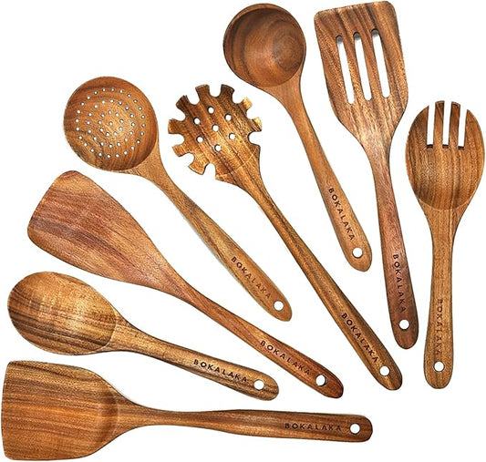 Teak Wooden Spoons for Cooking - 8Pcs Kitchen Utensils Set With Spatulas-Ruum Studio Home