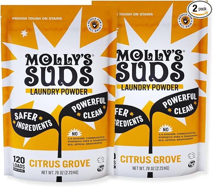 Molly's Suds Original Laundry Detergent Powder | Clean Laundry Detergent Powder for Sensitive Skin | Simple, Effective Ingredients, Stain Fighting | 240 Loads (Citrus Grove)-Ruum Studio Home