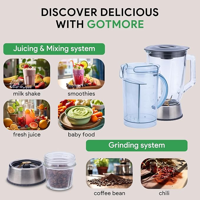 Juicer Machine, Blender & Grinder Combo 3 in 1 for Smoothies, Juice, Processing, Grinding & More 1300W Centrifugal Juice Extractor for Fruit Vegetable with 5 Speeds LCD Screen, Easy to Clean-Ruum Studio Home