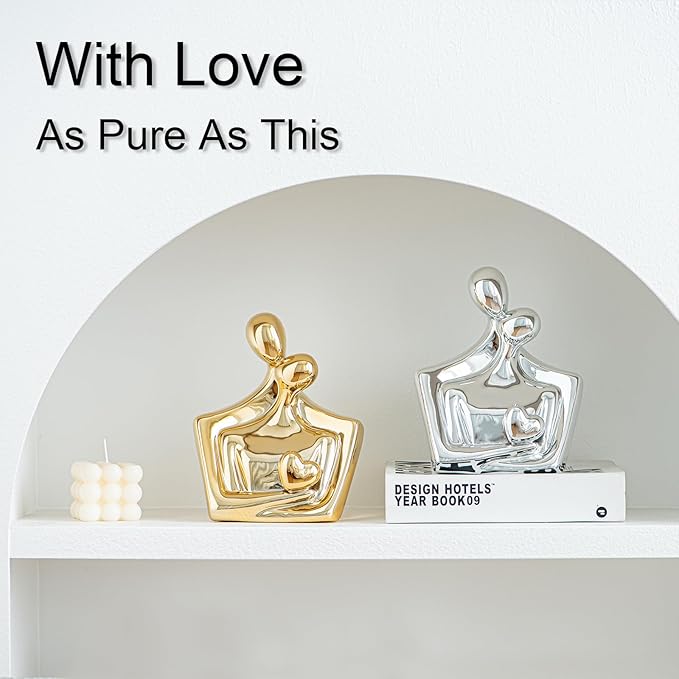 Porcelain Romantic Couple Figurines Statue Gold Aesthetic Decorations Hugging Couple Sculptures - Modern Ceramic Sculpture Home Accents for Living Room Bedroom Coffee Table, Desktop, Bookshelf-Ruum Studio Home