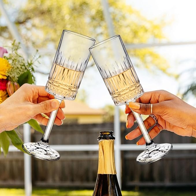 Champagne Flutes Set of 6, 7oz Square Champagne Glasses, Lead-Free Crystal Champagne Flute Glass, Unique Gift for Birthday, Wedding, Anniversary-Ruum Studio Home