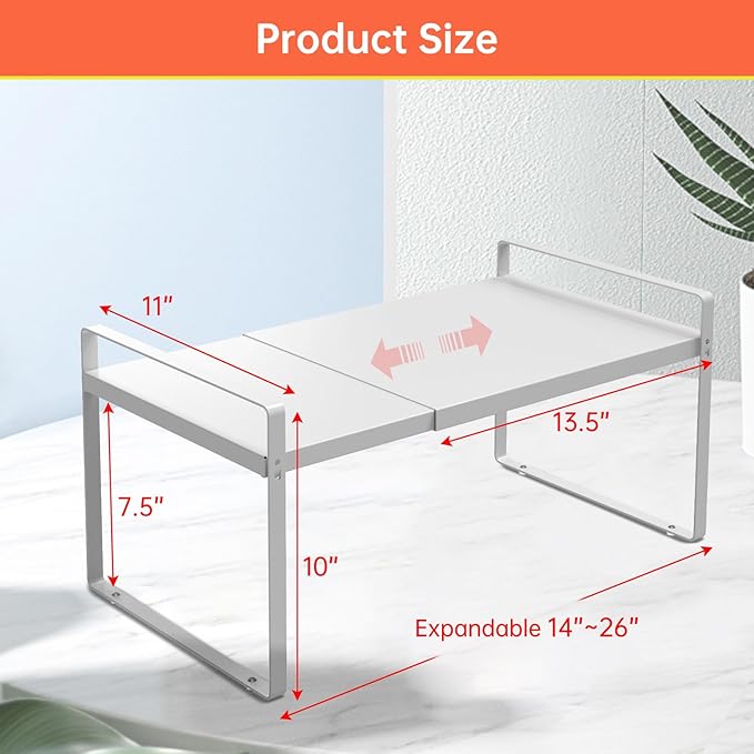Expandable Cabinet Organizer 14"~25", Kitchen Shelf Organizer Spice Rack 11” wide, Cupboard Organizers And Storage Shelves, Kitchen Counter Organizers, Countertop Cabinets Small Pantry Shelf-Ruum Studio Home