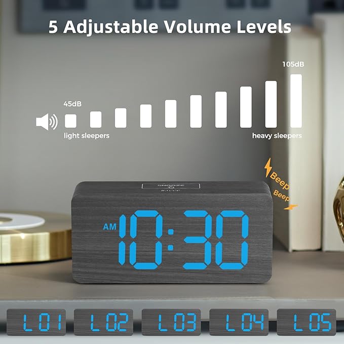 uscce Wooden Digital Alarm Clocks for Bedrooms: Dimmable Dual Alarm Clock with Large Numbers for Bedside Desk - Loud Alarm for Heavy Sleepers with Volume Control - Wood Decor & Gifts-Ruum Studio Home
