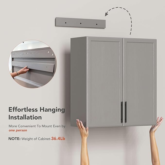 FIMELLO 30" Laundry Room Cabinets Wall Mounted, Ashen Gray-Ruum Studio Home