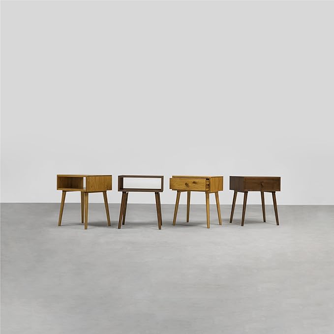 NTC Solid Oak Lux Nightstand with Drawer, Mid Century Modern Side Table Bedroom, Bedside Furniture, Night Stand, End Table, Easy Assembly - Rustic Oak-Ruum Studio Home