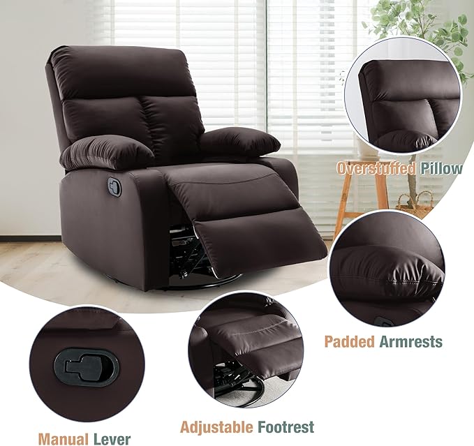 Swivel Rocker Recliner, Rocking Recliners Chair for Small Spaces, Small Rocker Recliner Chair, Nursery Rocking Chairs for Living Room, RV, Nursery, Brown-Ruum Studio Home