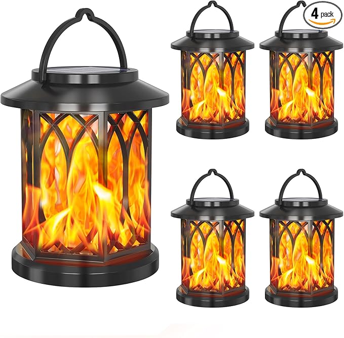 Solar Hanging Lanterns Outdoor, Flickering Flames Outdoor Solar Lights Hanging Lanterns Waterproof Decoration Lighting for Table, Garden, Patio, Tree (4 Pack)-Ruum Studio Home