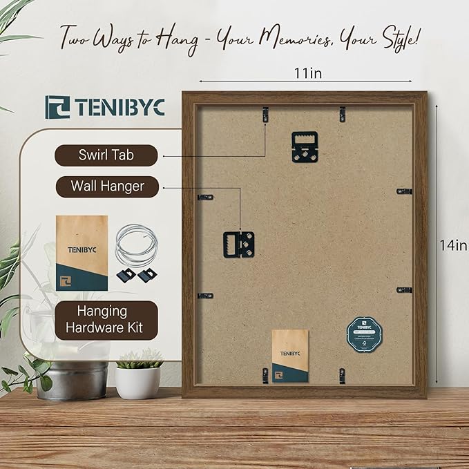 11x14 Picture Frame Set - 3 Pack, Brown Woodgrain, Wood Photo Frame, HD Tempered Glass, Wall Gallery Photo Frame-Ruum Studio Home
