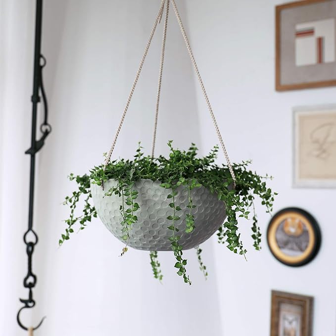 LA JOLIE MUSE Hanging Planters for Indoor Plants, Medium Hanging Planters with Drain Holes, Outdoor Hanging Flower Pots, Storm Gray, Honeycomb (10 Inch, Set of 2)-Ruum Studio Home