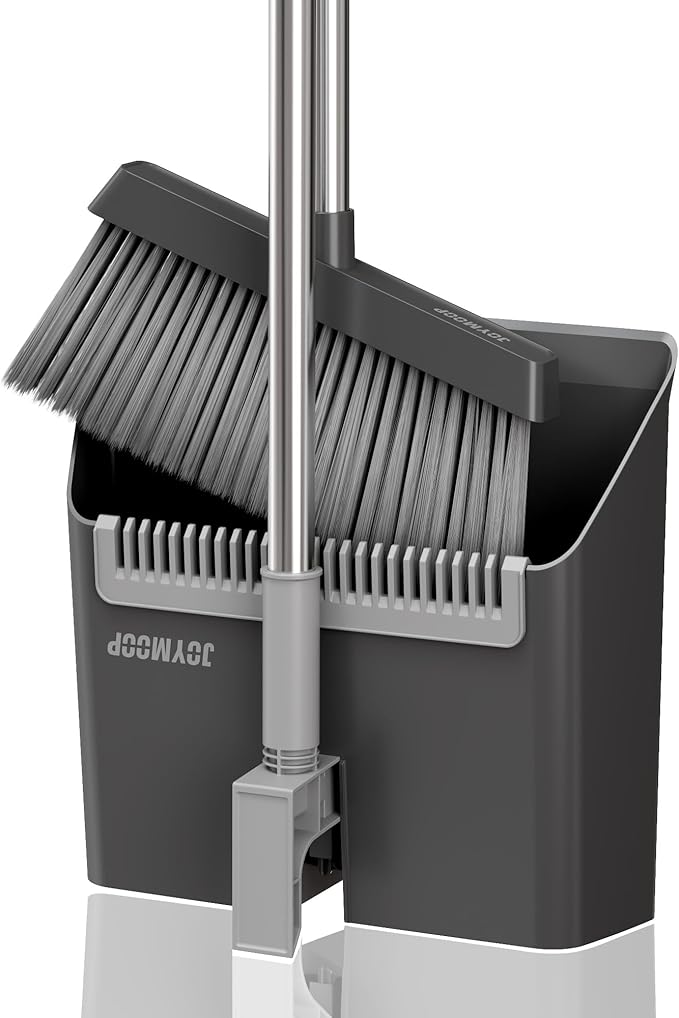 JOYMOOP Black Broom and Dustpan Set, Upright Angle Design with Built-in Comb Teeth for Home, Office, Hardwood Floors, Pet Hair-Ruum Studio Home