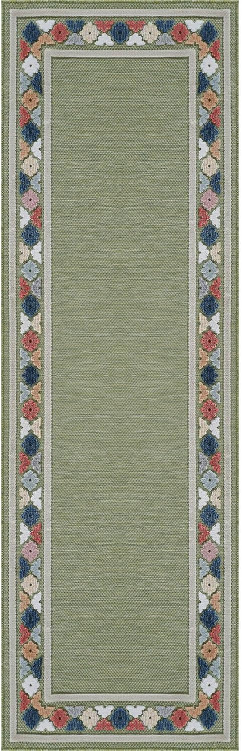 Beverly Rug Outdoor Runner Rug 2x7 Modern Floral Bordered Area Rugs for Indoor and Outdoor Patio Easy to Clean Non Shedding Living Room Porch Garden Washable Outside Carpet (2 x 7 Green)-Ruum Studio Home