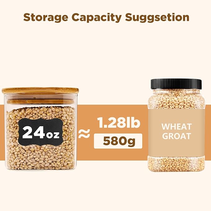 Glass Food Storage Jars Square 24oz, 4 Pack Glass Jars With Bamboo Lids, Kitchen Storage Containers For Spice, Candy, Cookie, Storage For Pantry Organizers-Ruum Studio Home