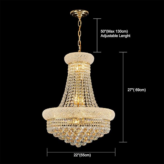 12 - Light Unique Empire Crystal Chandelier for Foyer Entryway Living Room Dining Room Bedroom Entryway Gold Finish-Ruum Studio Home