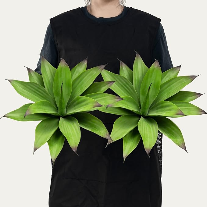 Fake Plants Artificial Agave Plants,Large UV Resistant Fake Agave Planters for Indoor and Outdoor Decorating Tropical Plant Succulents Greenery Indoor Decor13.8 (2Pack, Dark Green)-Ruum Studio Home