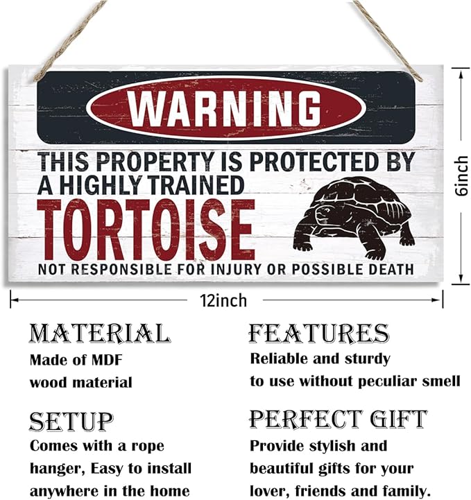 Warning Sign, Tortoise Warning Wood Plaque Sign, Funny Door Signs, Decorative Wood Hanging Suspension Plaque, Farmhouse Wooden Wall Decor, Outdoor Hanging Wooden Signs-Ruum Studio Home