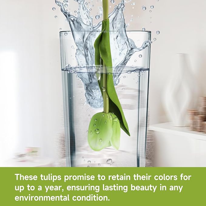 Buart Artificial Tulip in Bulk for Home Kitchen Wedding Bridal Bouquet,Fake Flowers for Valentine's Day Mother's Day Easter Table Centerpieces Decorations(Green,Real-Touch,12pcs)-Ruum Studio Home