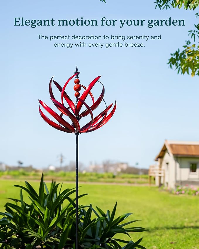 Yard Garden Wind Spinners - 91" Height Extra Large Wind Spinners Outdoor Metal, Kinetic Wind Sculptures for Lawn Patio Garden Decor (Burgundy Lotus)-Ruum Studio Home