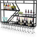 Wall Mounted Wine Rack with Glass Holder, 3-Tier Metal Storage Shelf, Black Diamond Design, Wine Bottle Display with Stemware Storage (Black, 47.24in/Right)-Ruum Studio Home