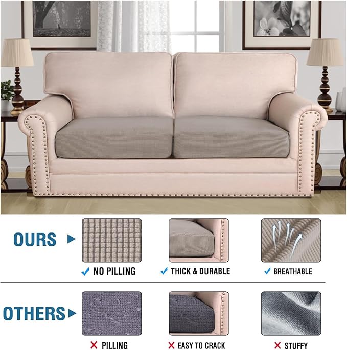 H.VERSAILTEX Super Stretch Individual Seat Cushion Covers Sofa Covers Couch Cushion Covers Slipcover Sets Thick Jacquard Textured Twill Fabric (2 Piece Medium Sofa Cushion Covers, Taupe)-Ruum Studio Home