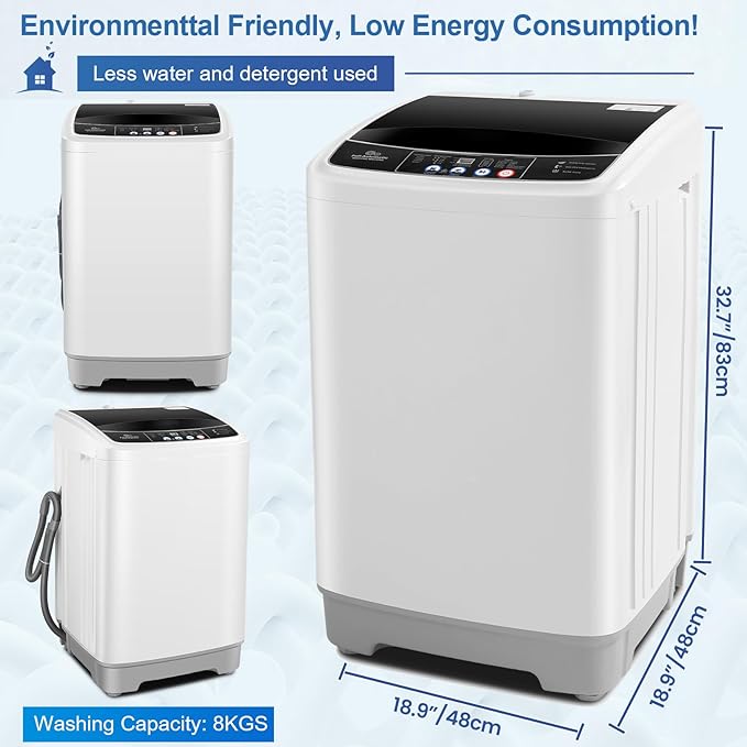 Nictemaw Portable Washing Machine 17.8Lbs Capacity Portable Washer with Drain Pump 2.4Cu.ft Full-Automatic Compact Washer with 10 Programs 8 Water Level for Home, Apartment, RV, Dorms-Ruum Studio Home