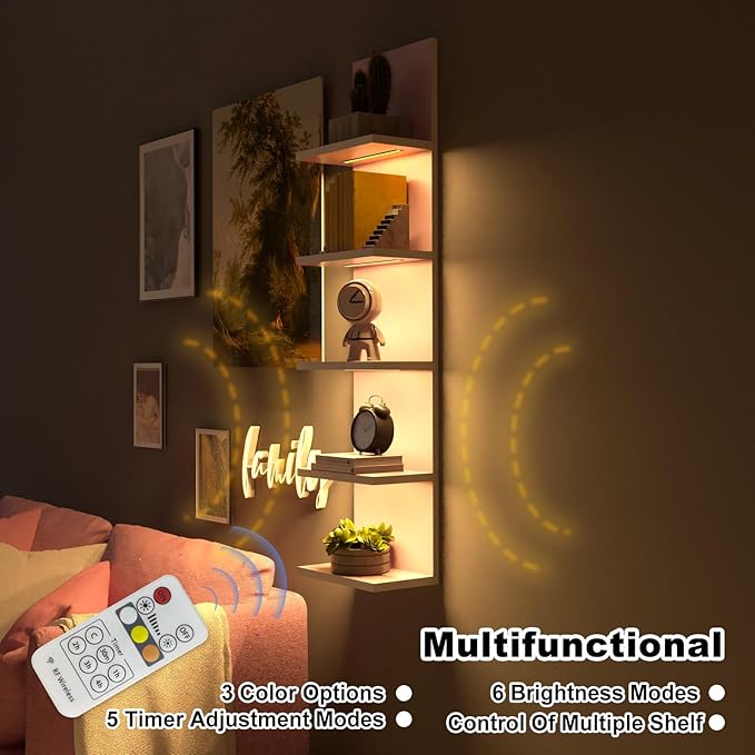 5 Tier Wall Shelf Unit,Modern Vertical Lack Wall Shelves with Light, Wall Mount, Floating Column Home Decor Shelves for Bedroom, Living Room, Vanity Storage Display(Pink)-Ruum Studio Home