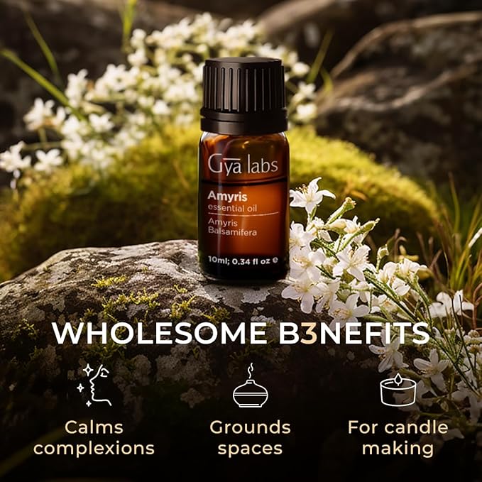 Gya Labs Amyris Essential Oil for Skin - 0.34 Fl Oz - 100% Pure Natural Amyris Oil for Diffuser, Massage, Aromatherapy & Candle Making Scent-Ruum Studio Home